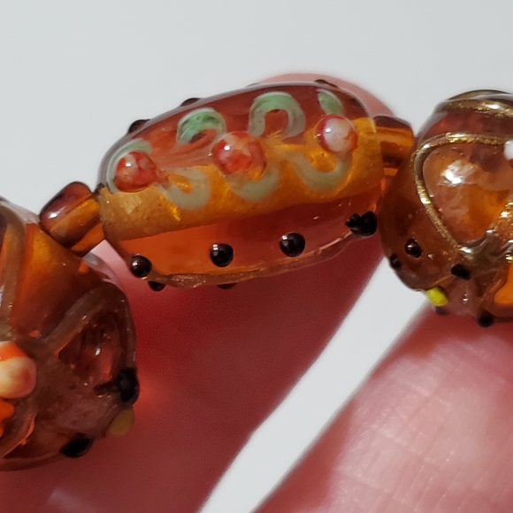 Vintage murano lampwork lamp beads venetian Italy bracelet amber gold foil beads - Picture 10 of 13